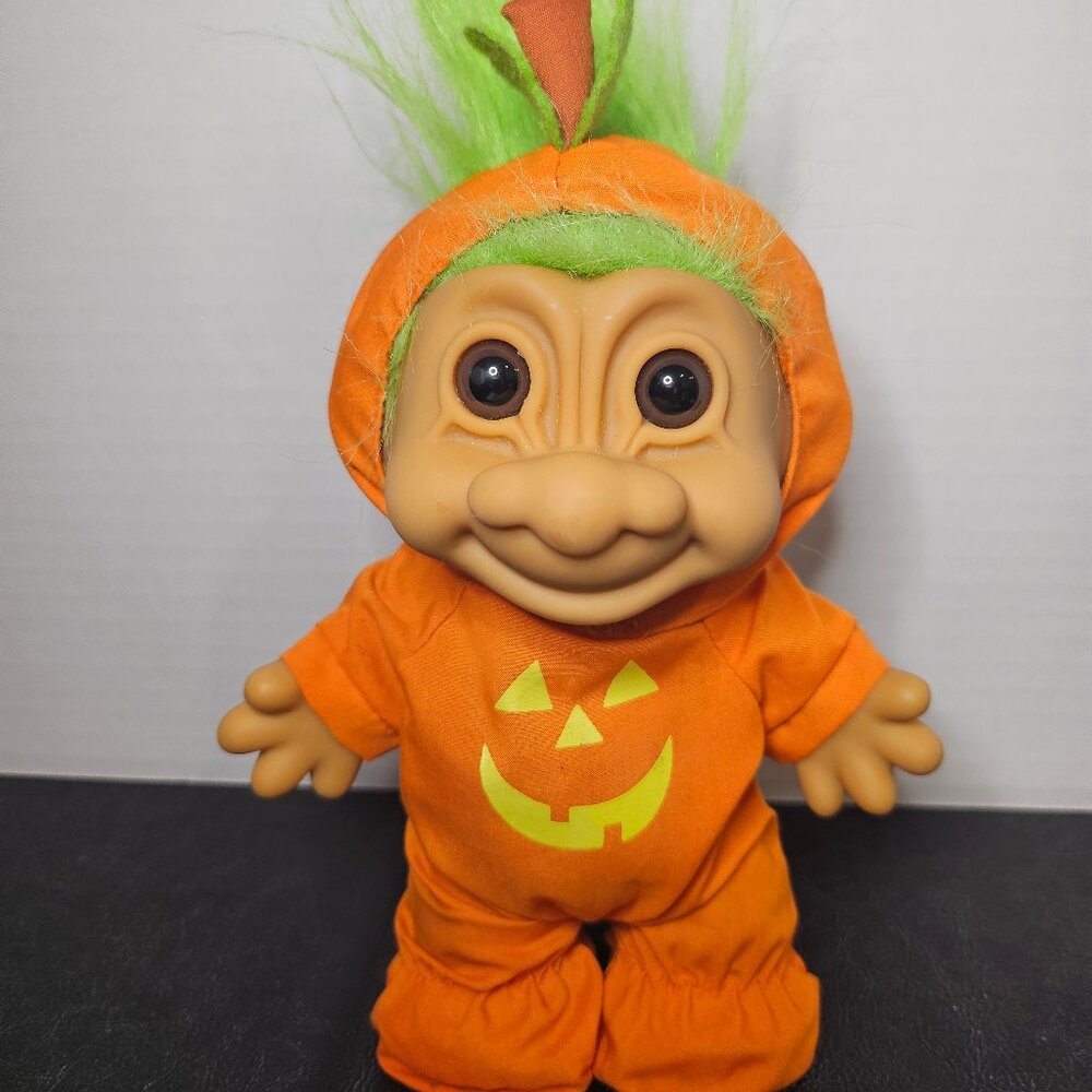 Large Vintage Russ Berrie Troll Doll Halloween Costume Pumpkin Outfit 10.5"
